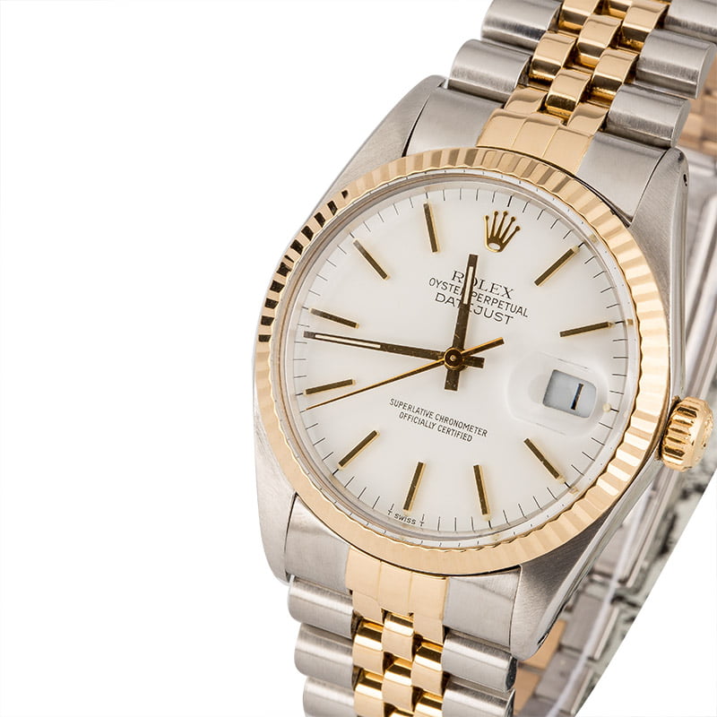 Rolex Datejust 16013 White Index Dial Two Tone Jubilee