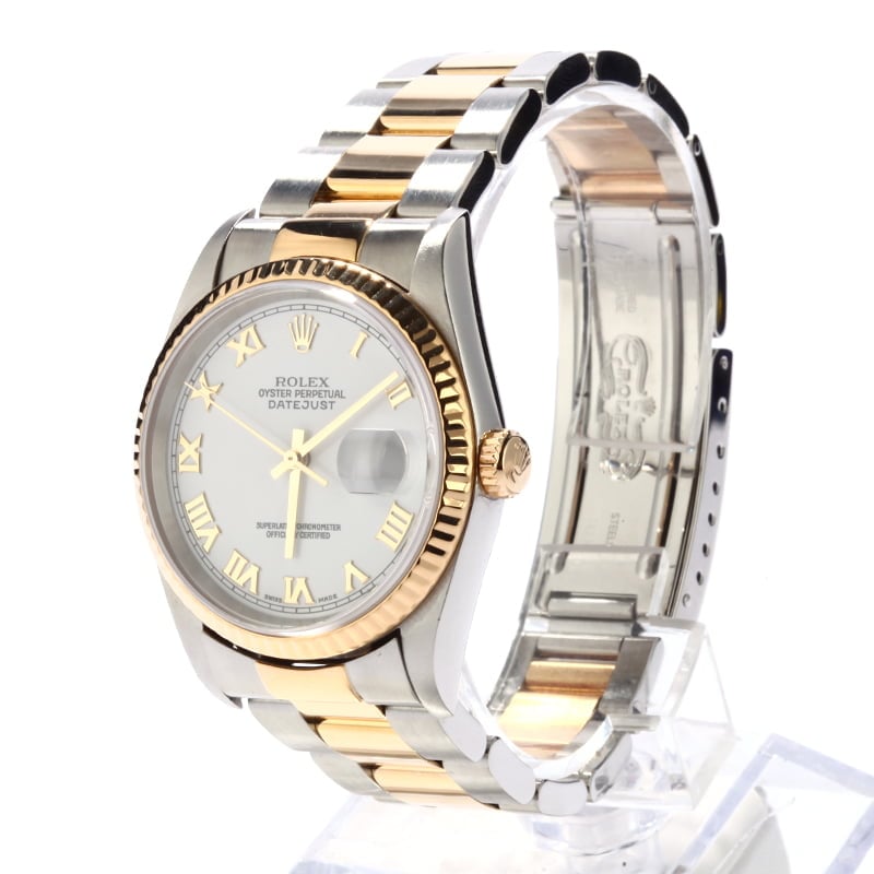 Used Rolex Datejust 16233 White Roman Dial Two Tone Oyster