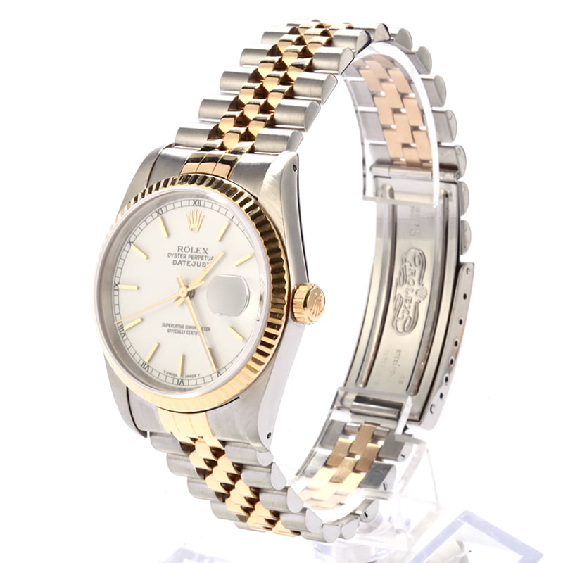 Rolex Datejust White Index Dial 16233 Certified Pre-Owned
