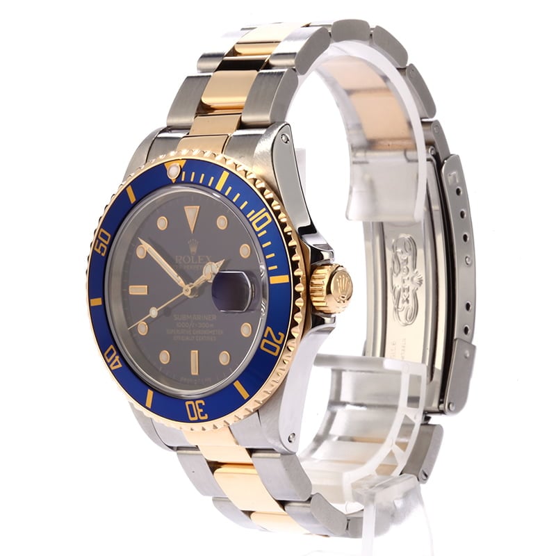 Pre Owned Rolex Two Tone Submariner 16803 Blue Dial