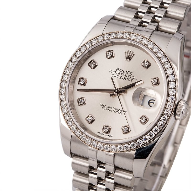 Used Rolex Datejust 116244 Silver Diamond Dial & Bezel T