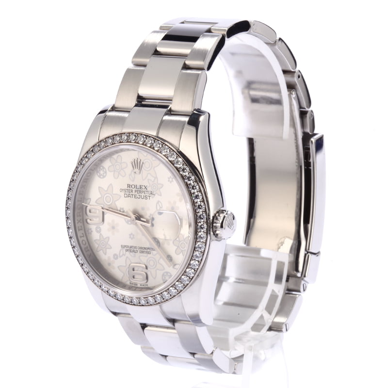 Used Rolex Datejust 116244 Diamond Bezel Silver Floral Dial T