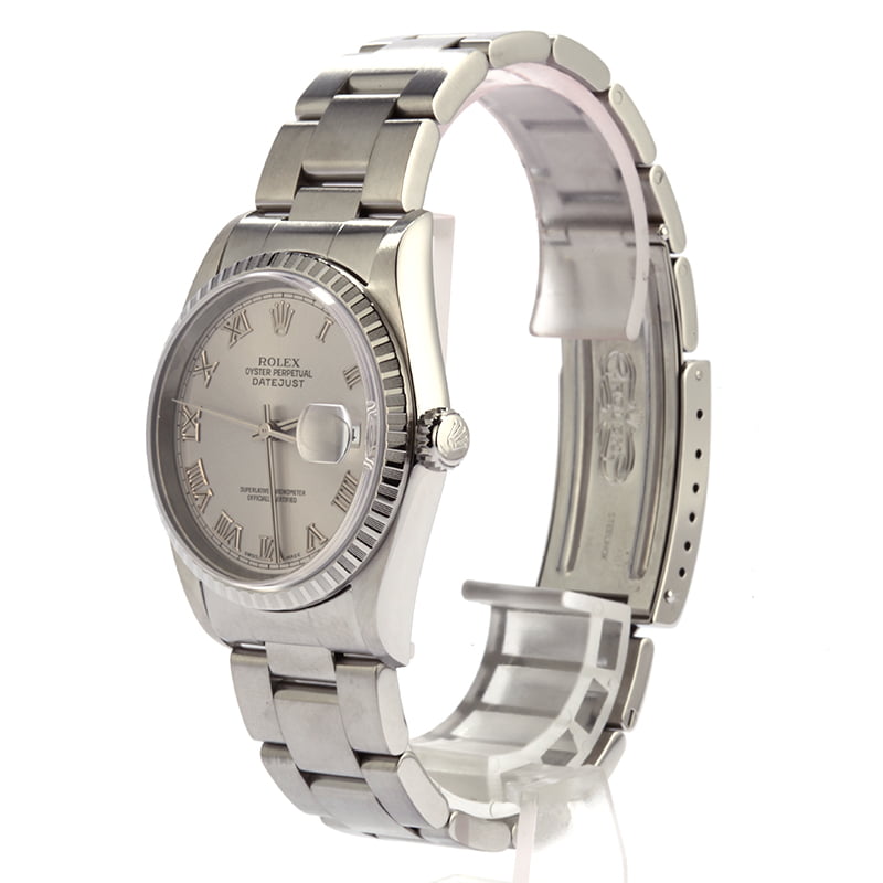 Used Rolex Datejust 16220 Rhodium Roman Dial T