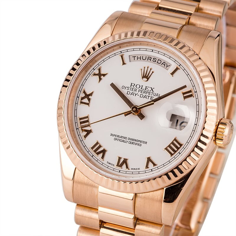 Pre-owned Mens Rolex President 18k Rose Gold Diamond Dial 118235