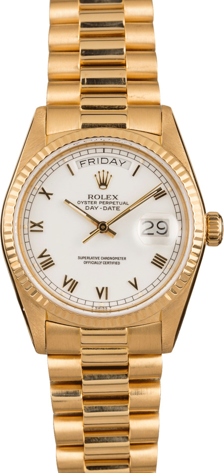 Pre Owned Rolex President Day-Date 18038 White Roman Dial