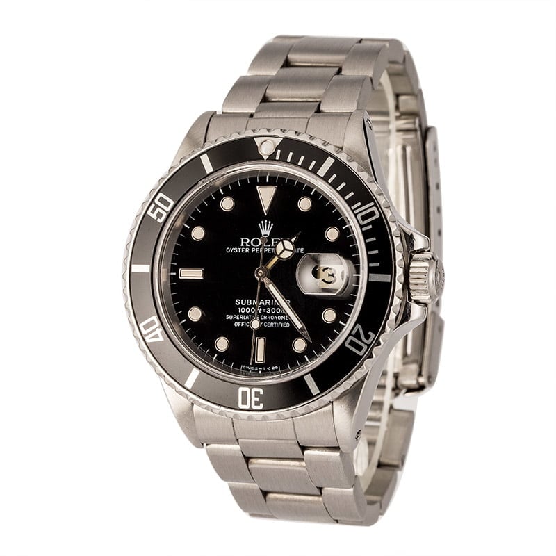 Pre-Owned Rolex Submariner 168000 Stainless Steel Watch
