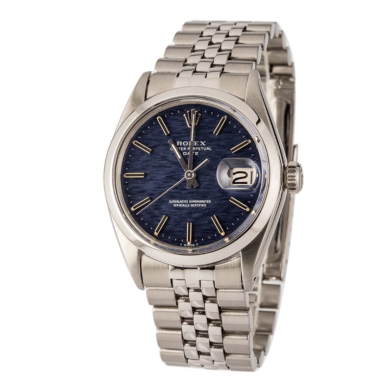 Pre-Owned Role Date 1500 Blue Textured Dial