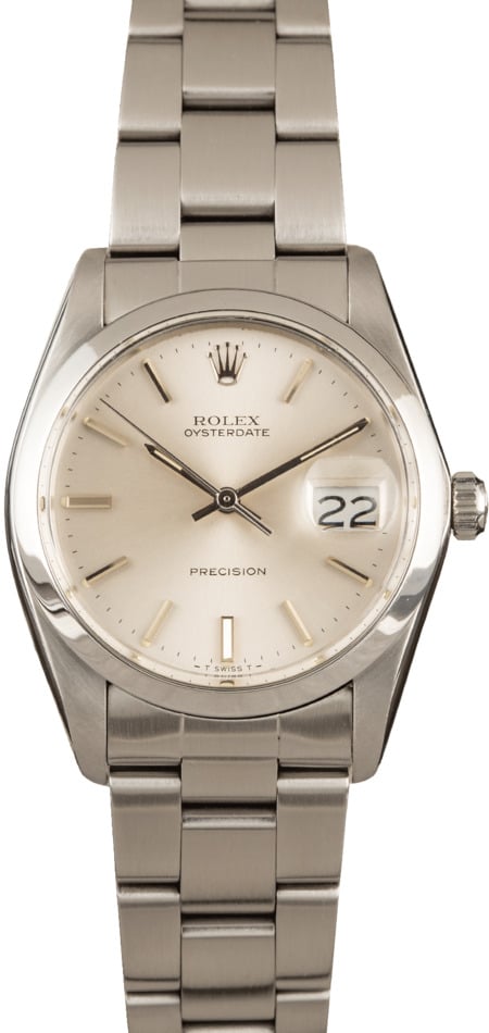Pre-Owned 34MM Rolex Oysterdate 6694 Silver Dial