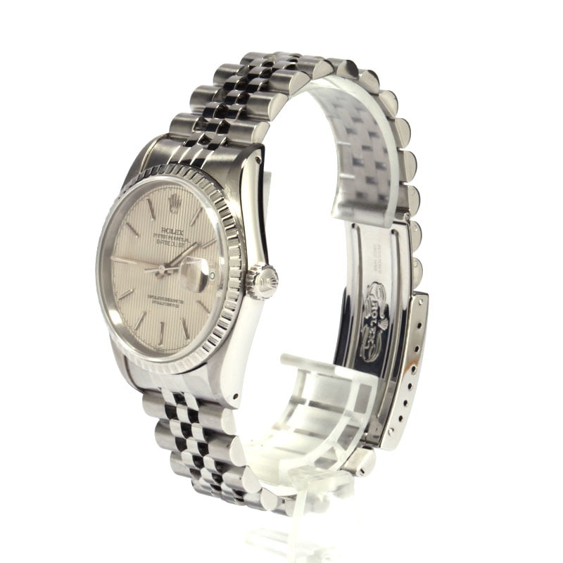 Rolex Datejust 16220 Silver Index Tapestry Dial