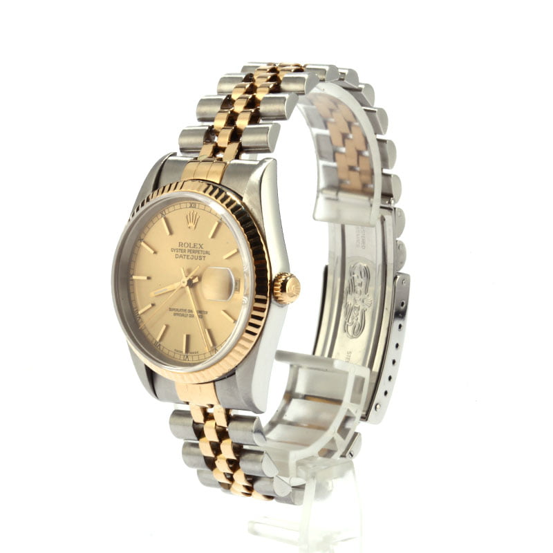 132374 Rolex Two Tone Datejust 16233 Champagne Index Dial