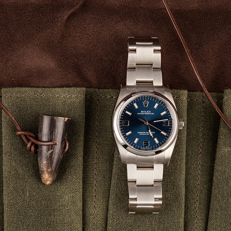 Unworn Rolex Oyster Perpetual 114200 Blue Arabic