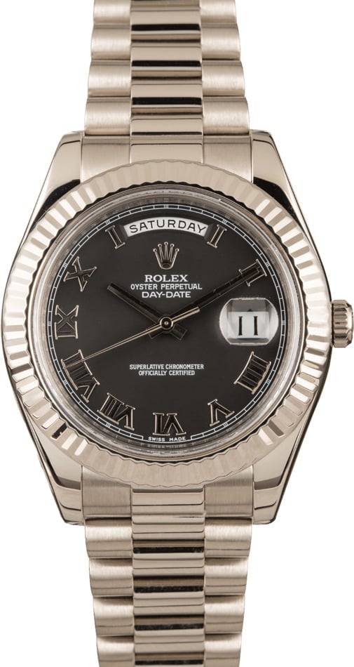 Rolex Day Date White Gold 218239 Black Roman Dial