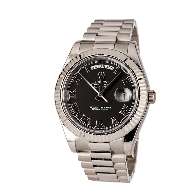 Rolex Day Date White Gold 218239 Black Roman Dial