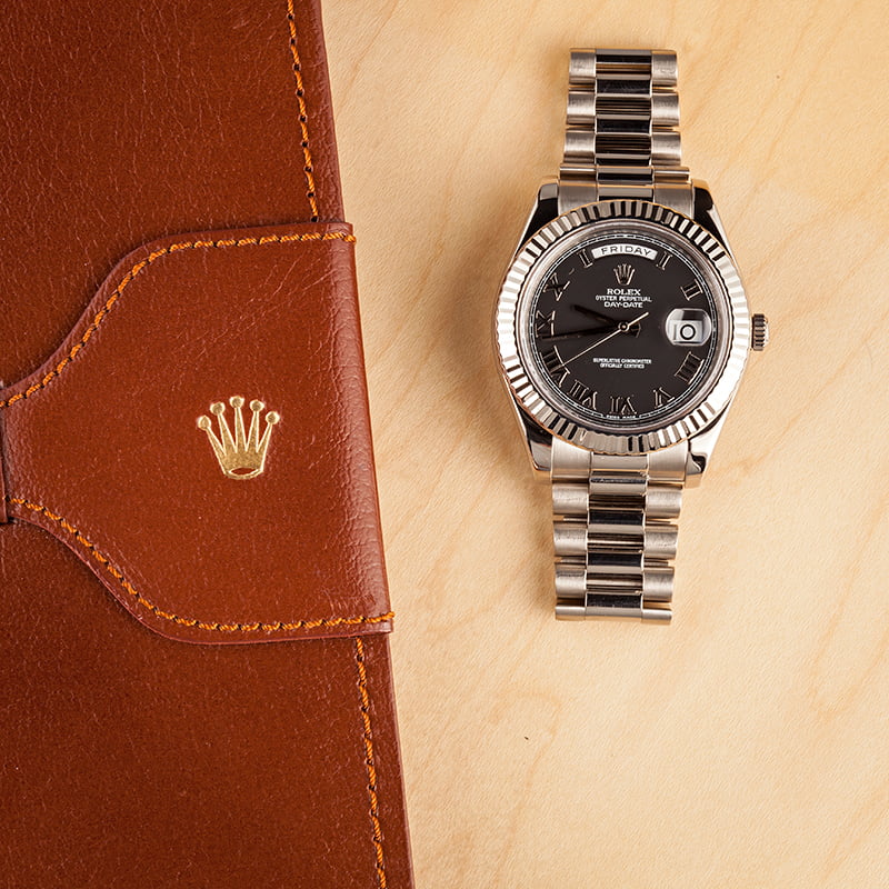 Rolex Day Date White Gold 218239 Black Roman Dial