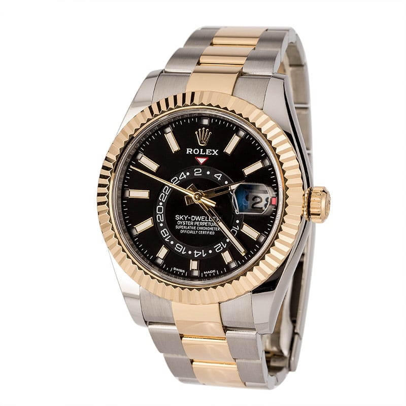 Pre-owned Rolex Sky-Dweller 326933 Black Dial Two Tone