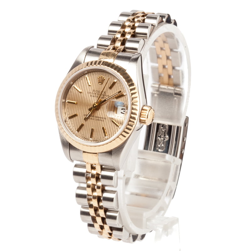 Two Tone Rolex Lady Datejust 69173 Champagne Tapestry Dial