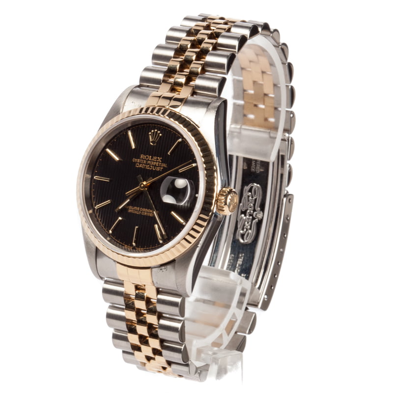 Pre-Owned Rolex 16233 Datejust Black Tapestry Dial