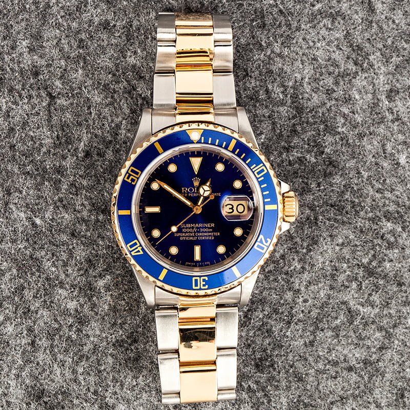 Submariner Rolex Blue 16613 Steel & Gold