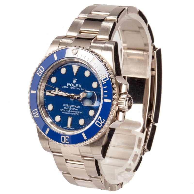 Pre Owned Rolex Submariner 116619 White Gold Ceramic Blue Bezel