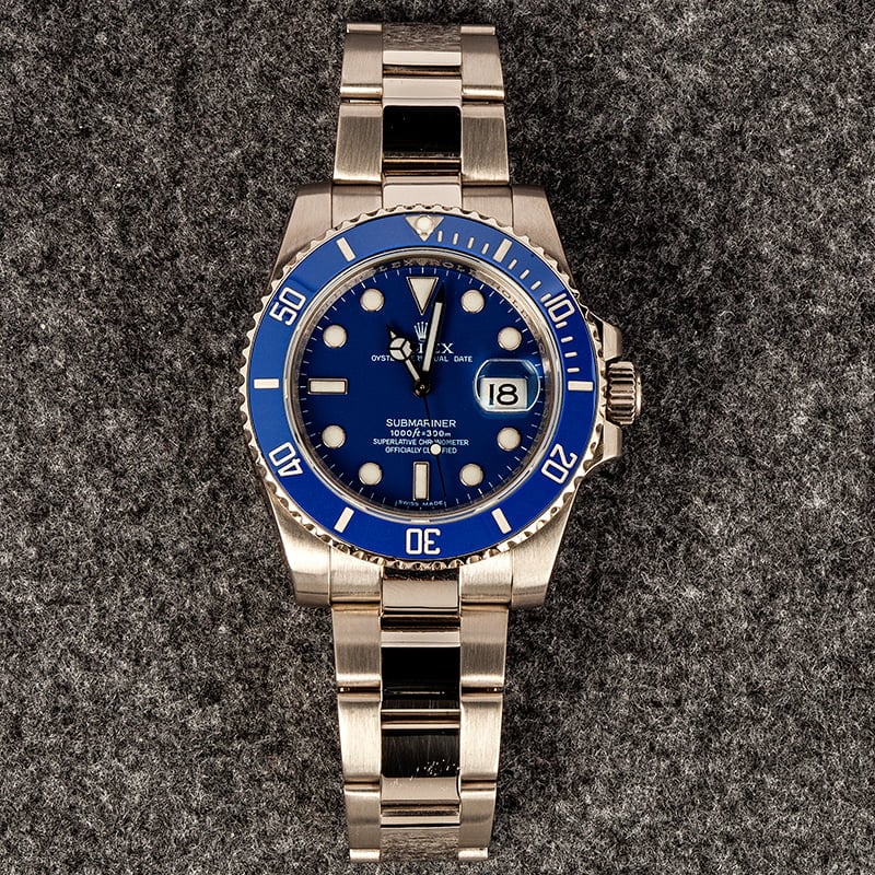 Pre Owned Rolex Submariner 116619 White Gold Ceramic Blue Bezel