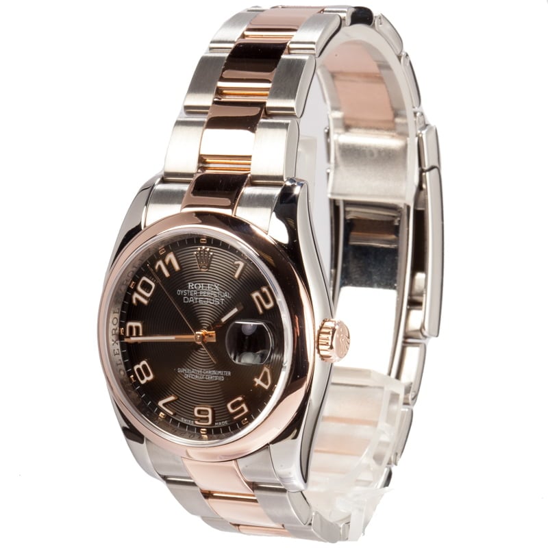 Rolex Datejust 36mm Steel & Rose Gold Smooth Bezel Oyster Bracelet Black  Concentric Arabic Dial 116201