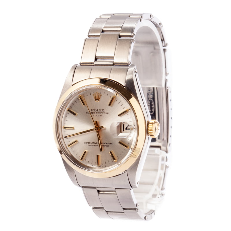 Vintage Rolex Date 1500 Silver Dial Gold Bezel