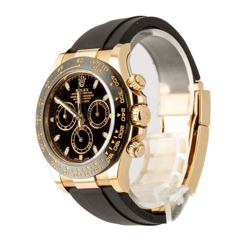 Men's Rolex 40mm Daytona 18K Yellow Gold Watch with Black Leather Strap and White Dial. (Pre-Owned 116518)