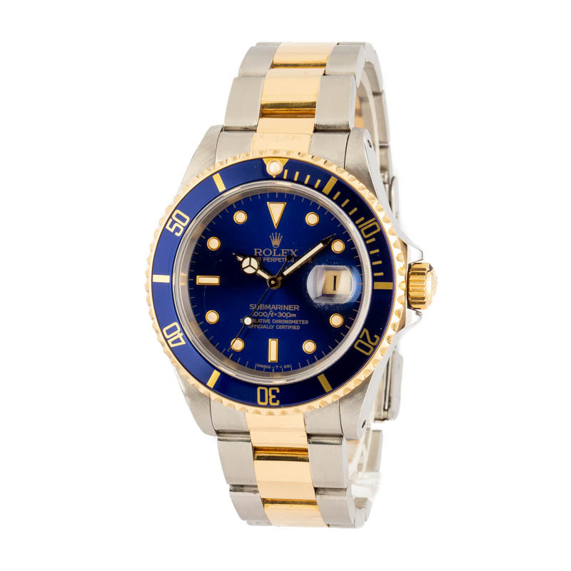 Rolex Steel and Gold Submariner 16613 Blue Dial
