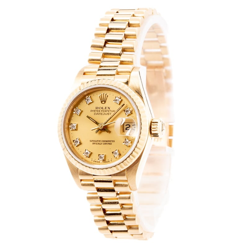 Ladies Rolex President 69178 Champagne Diamond Dial