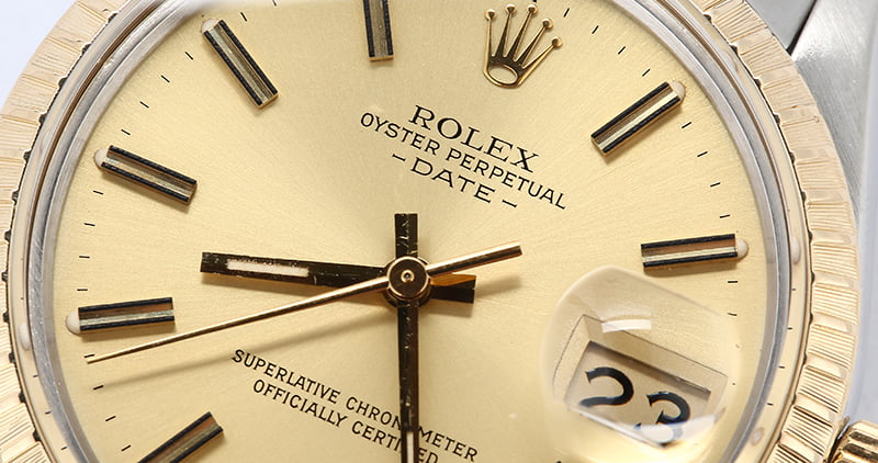 Two Tone Rolex Date 15053 Champagne Index Dial