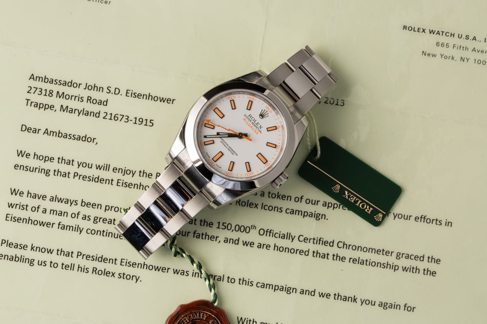 Unworn Rolex Milgauss 116400 White Dial with Orange Markers