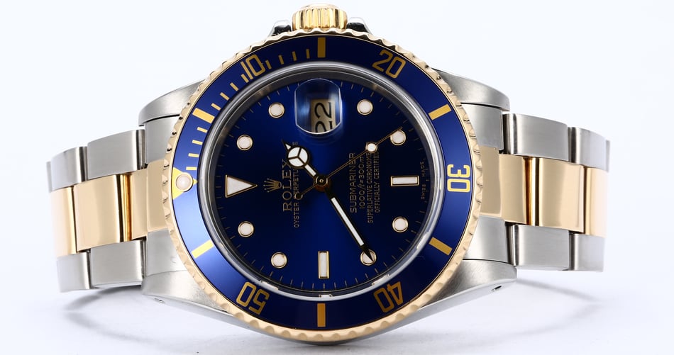 Blue Dial Rolex Submariner 16613 Two Tone Men's Watch