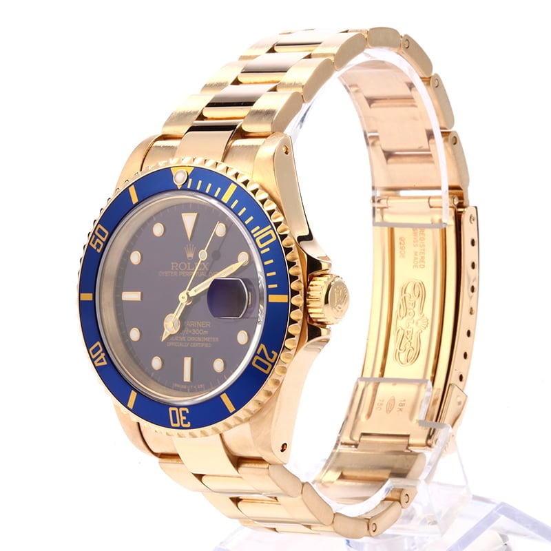 Rolex Yellow Gold Submariner 16618 Blue Dial
