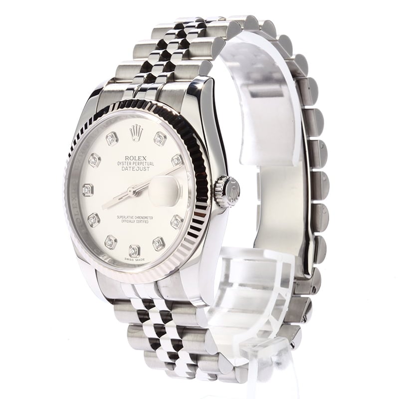 Pre Owned Rolex Datejust 116234 Silver Diamond Index Dial