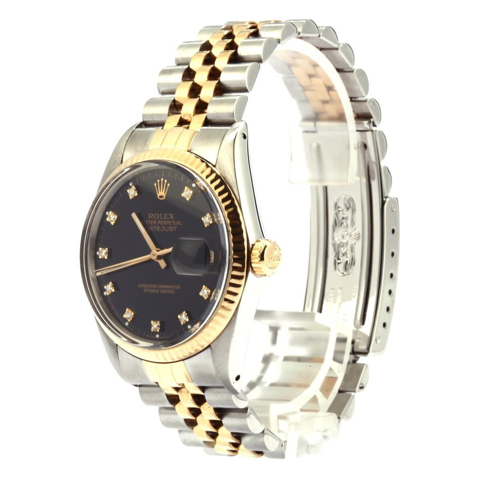 Pre-Owned Two Tone Rolex Datejust 16013 Black Diamond Dial T
