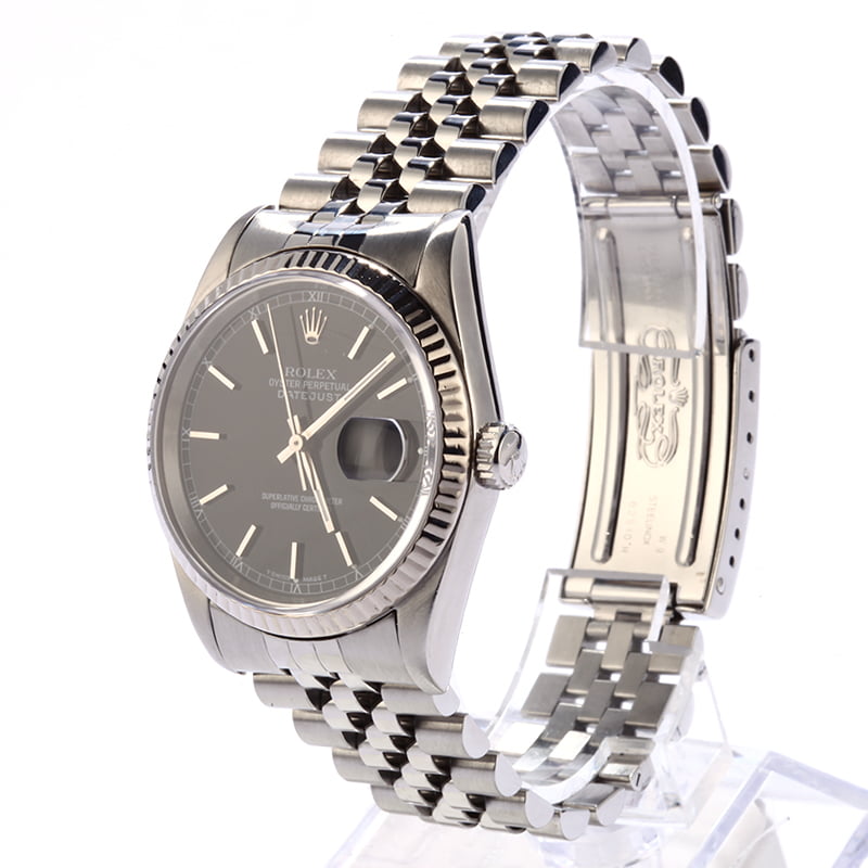 Pre Owned Rolex Datejust 16234 Black Dial Steel Jubilee