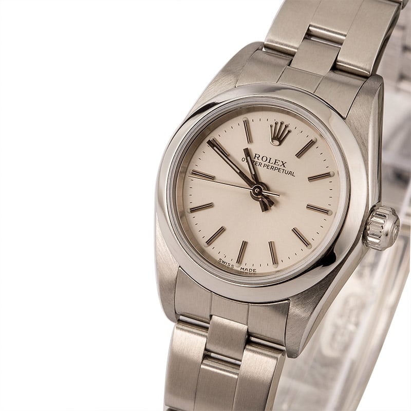 Pre Owned Rolex Lady Oyster Perpetual 76080 Silver Index Dial