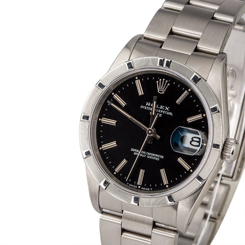 Rolex Date 15210 Black Dial Steel Watch