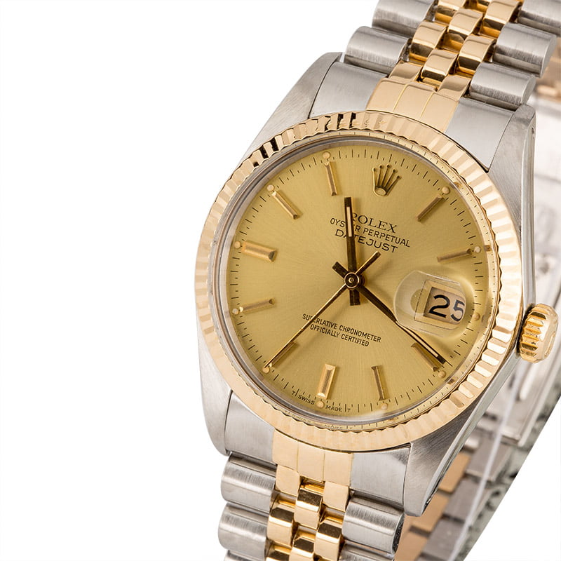 PreOwned Rolex Datejust 16013 Champagne Dial Two Tone Jubilee