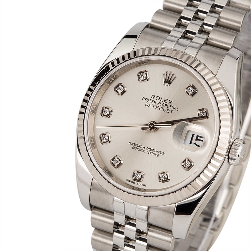 Pre Owned Rolex Datejust 116234 Silver Diamond Dial