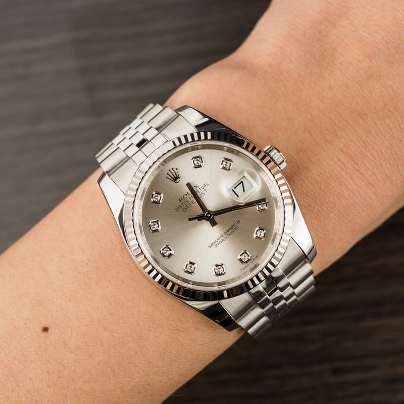 Pre Owned Rolex Datejust Silver Diamond Dial 116234