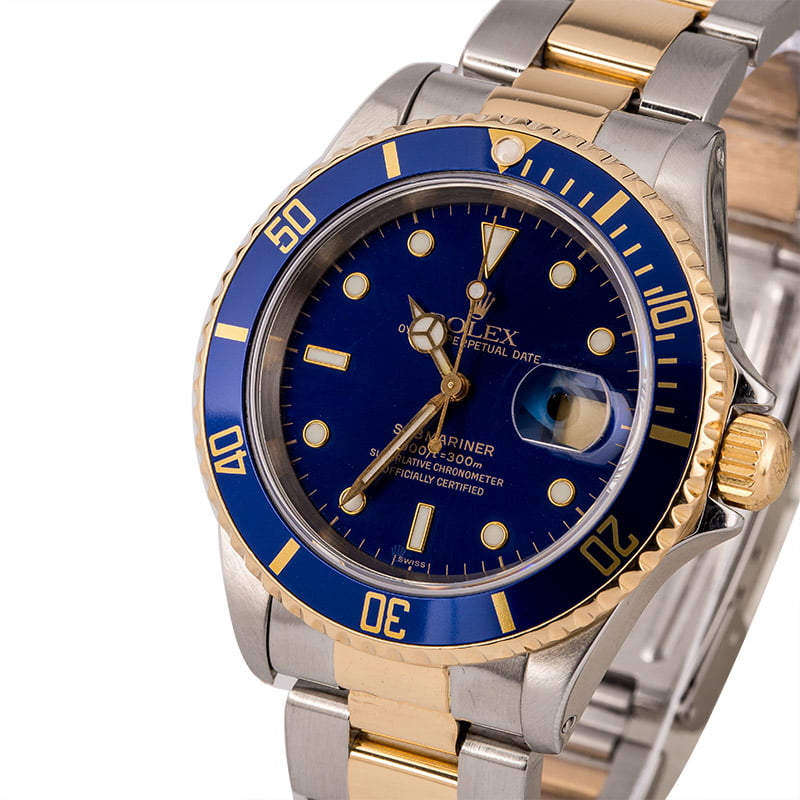 Used Rolex Two Tone Blue Dial Submariner 16613 T