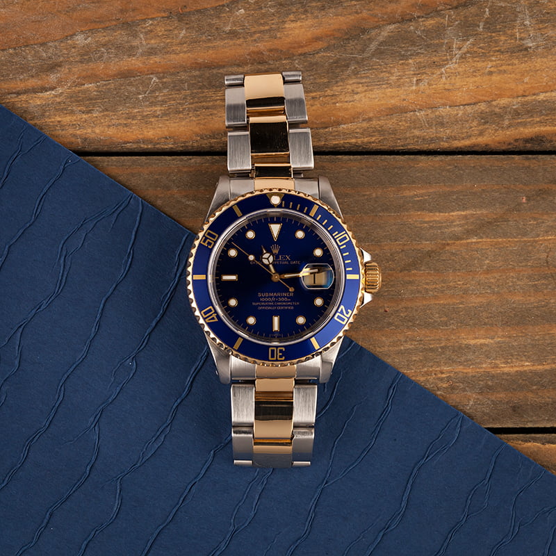 Used Rolex Two Tone Blue Dial Submariner 16613 T
