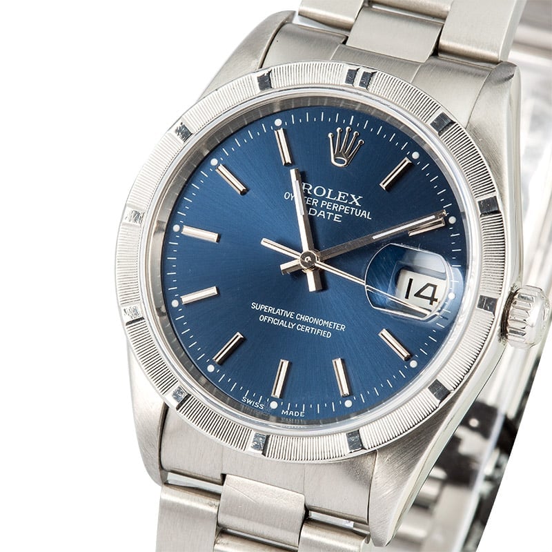 Rolex Date Stainless 15210 Blue Index Dial