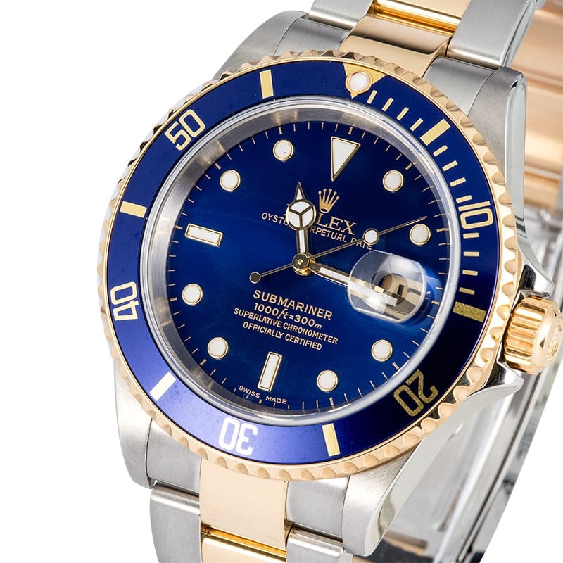 Blue Rolex Submariner Two-Tone 16613 No Holes