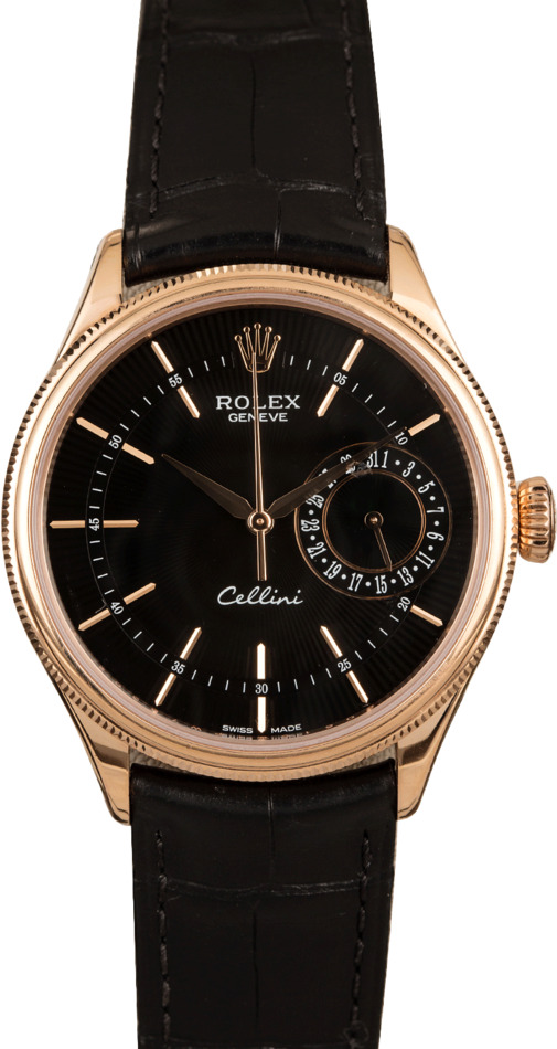 Pre-Owned Rolex Cellini 50515 Black Guilloche Dial