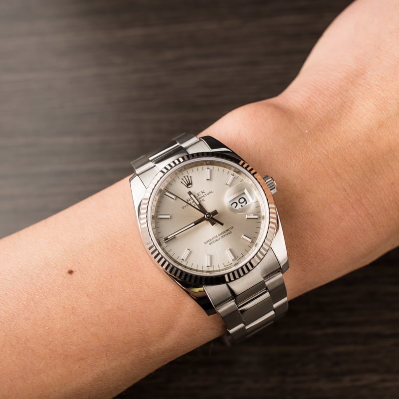 Rolex Date 115234 Silver Luminous Index Dial