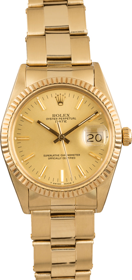 PreOwned Rolex Date 15037 Yellow Gold Oyster Rivet
