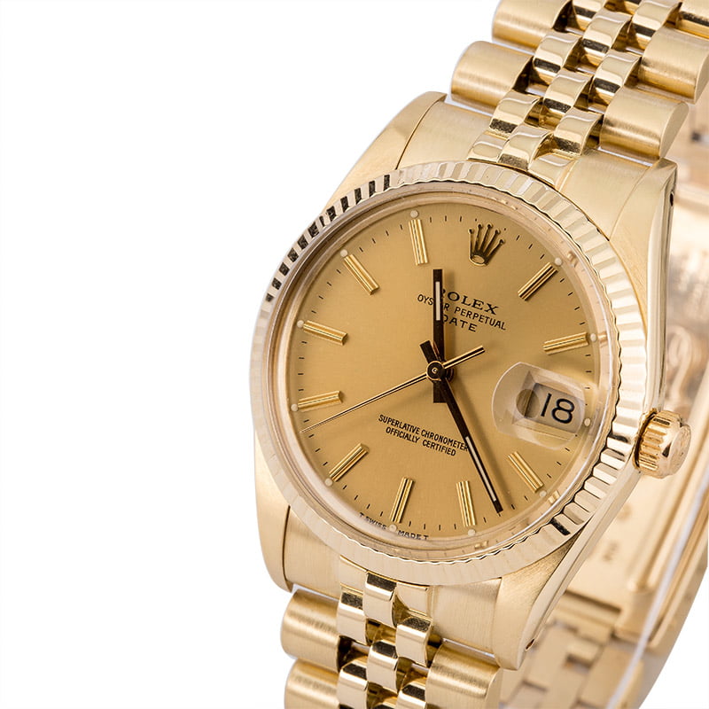 Pre-Owned Rolex Date 15037 Champagne Dial Gold Watch
