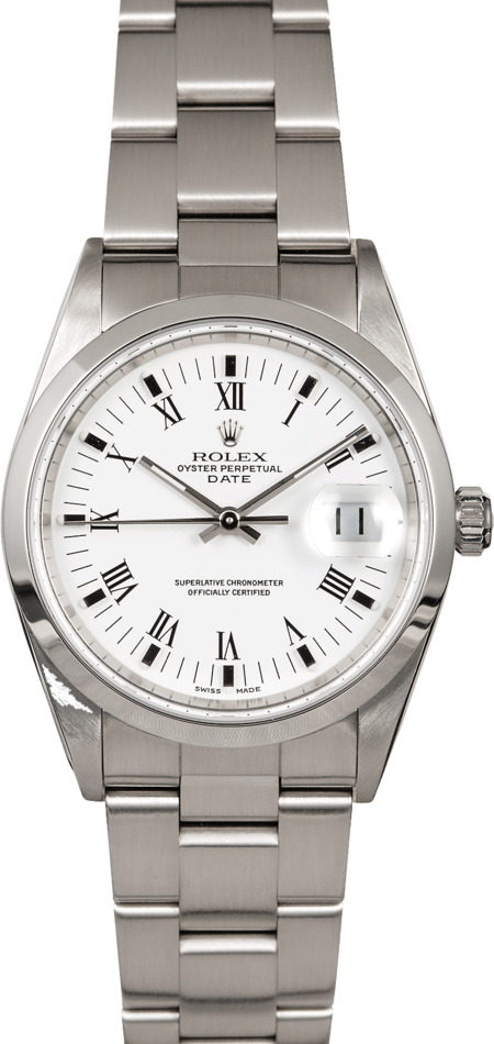 kokain Baron Falde tilbage Men's Rolex Date 15200 White Roman Dial
